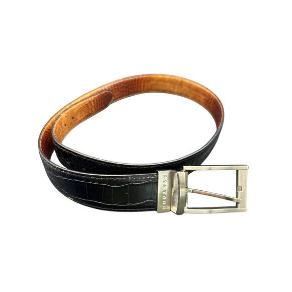 PGA Tour Genuine Leather Belt Men's Size 38 Black Golf Croc Embossed - Picture 1 of 8